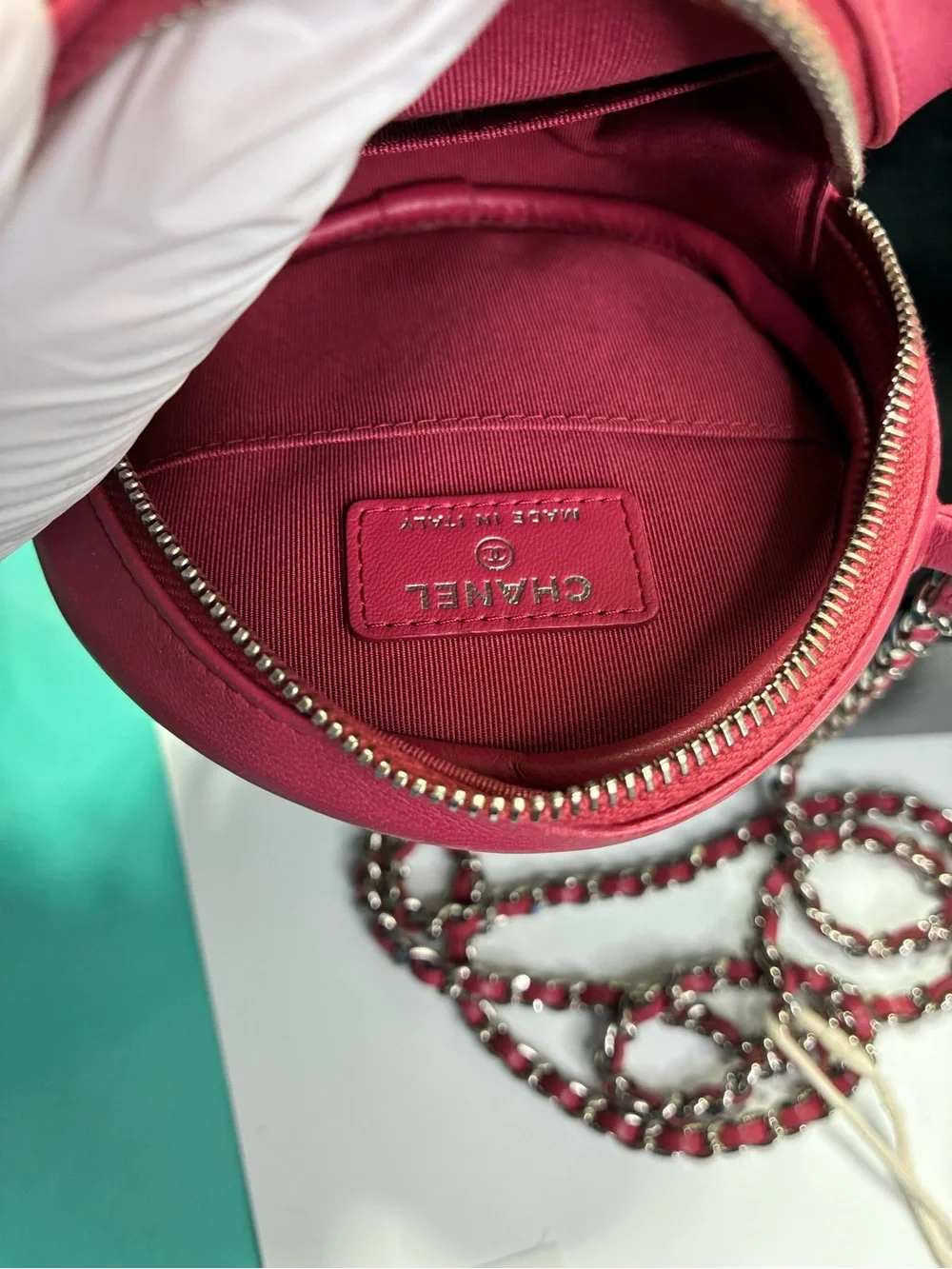 CHANEL Pink Quilted Round Crossbody Bag with Chain Strap